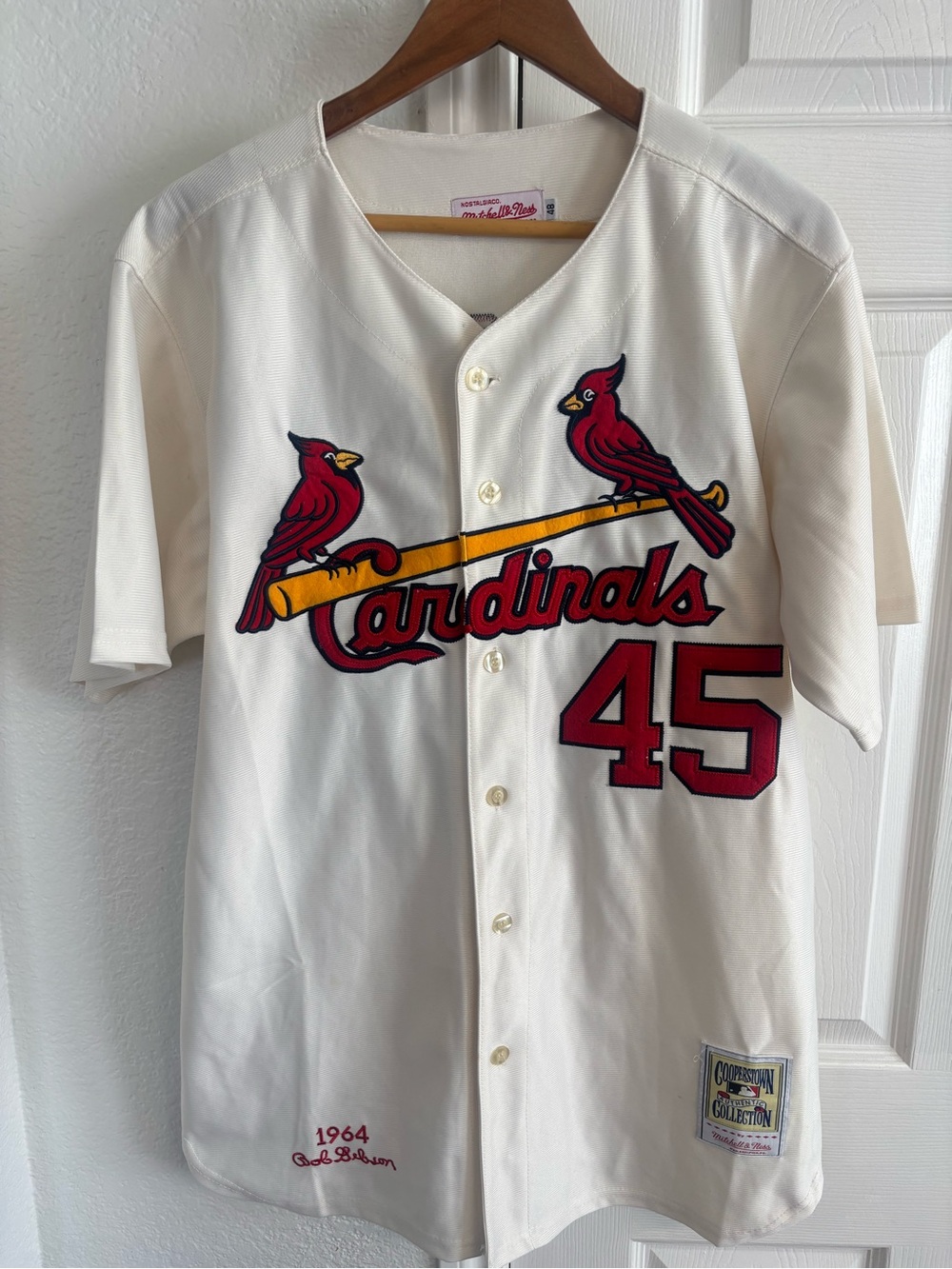 St Louis Cardinals Jersey Mens XL White Button Up MLB Baseball #45 Gibson